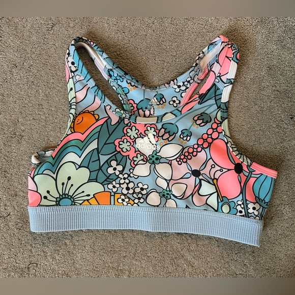 Adidas Aeroready Girls Floral Racerback Sports Bra Size Large Girls 14 - Picture 1 of 5